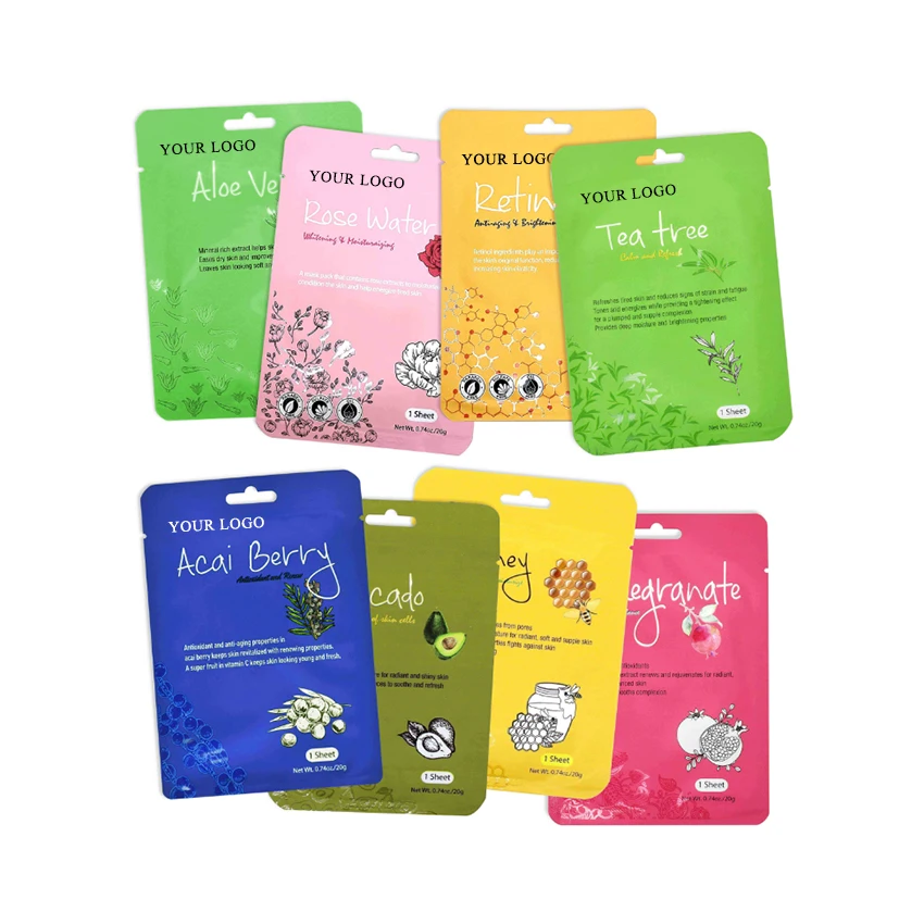 OEM/ODM Cosmetic Factory Best Whitening Hydrating Beauty Face Sheet Mask Natural Organic Fruit Rose Aloe Vera Facial Mask