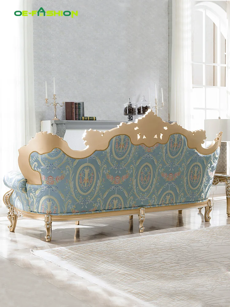 OE-FASHION Palace Rococo high-end villa neoclassical carving silver foil French luxury European fabric sofa