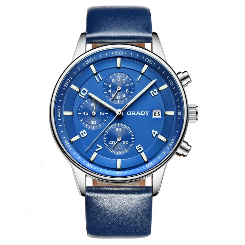 Fashion Mens Luxury Quartz Watches cow leather Strap china factory Waterproof Sport wrist Watch for men