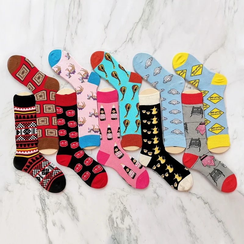 
Wholesale Fashion Oem Custom Cotton Crew Winter Socks Men Woman Colorful Printed Socks Print Custom 