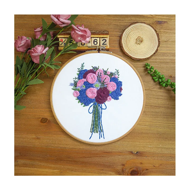 Xiurun  HOT Selling Handmade Embroidery Set Needlework Sewing Craft Purple Daisyflower DIY Embroidery Kits