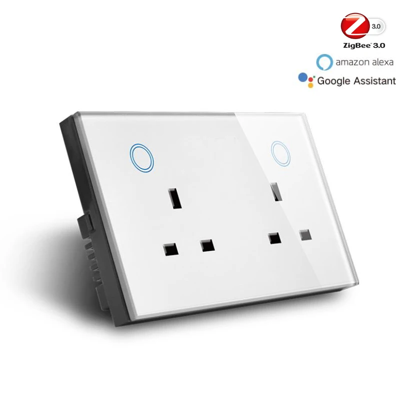 WIFI ZIGBEE 13Amp UK British Wall Socket Tempered Glass Works With Alexa and Google For Smart Home Villa Hotel