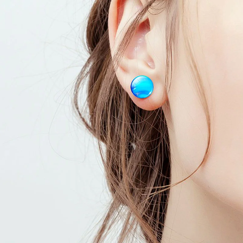 Full Moon Ear Studs Stainless Steel Silver Color New Glass Dome Cabochon Jewelry women men Fashion Space Stud Earrings