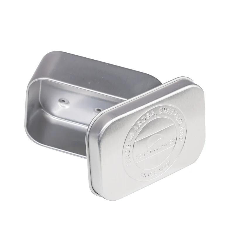 OEM & ODM Silver Rectangle Tin Aluminium Soap Box With Drainer Soap Aluminum Tin Containers Box Soap Metal Box