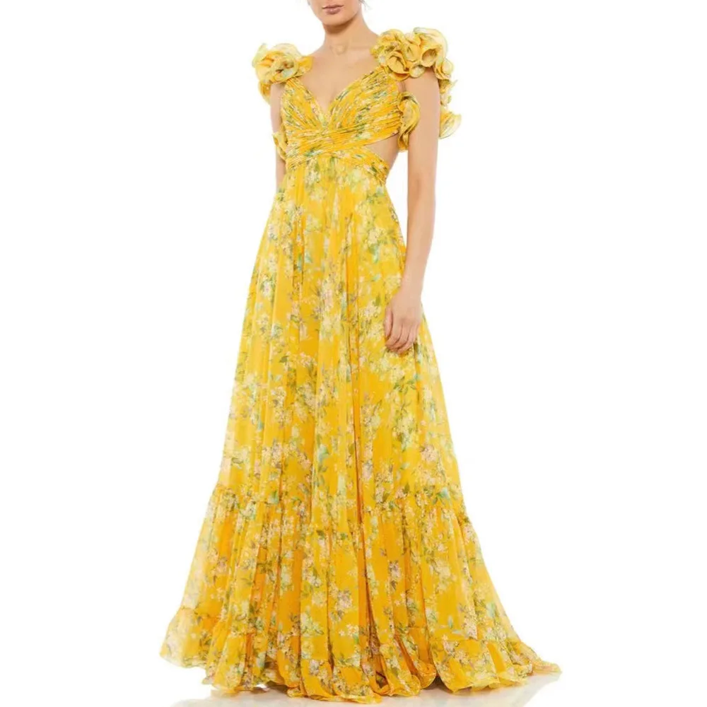 Manufacture Women Clothing Long Dress Vintage 2023 Elegant Floral Print Prom Formal Pleat Wedding Casual Summer for Women High