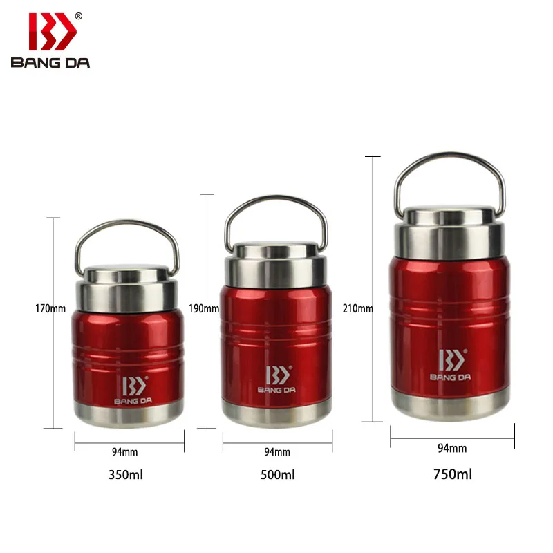 Double Lids Stainless Steel Food Jar Vacuum Food Container Round With Steel Spoon