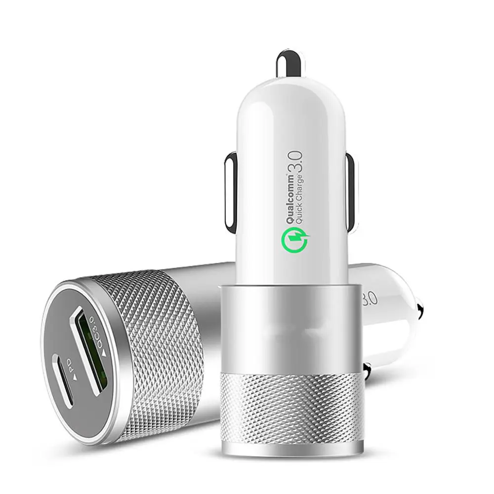 USB C Car Charger Super Fast Mini USB Car Charger PD&QC 3.0 Dual Port Car Adapter For iPhone 11/11 Pro/11 Pro Note 10/S10