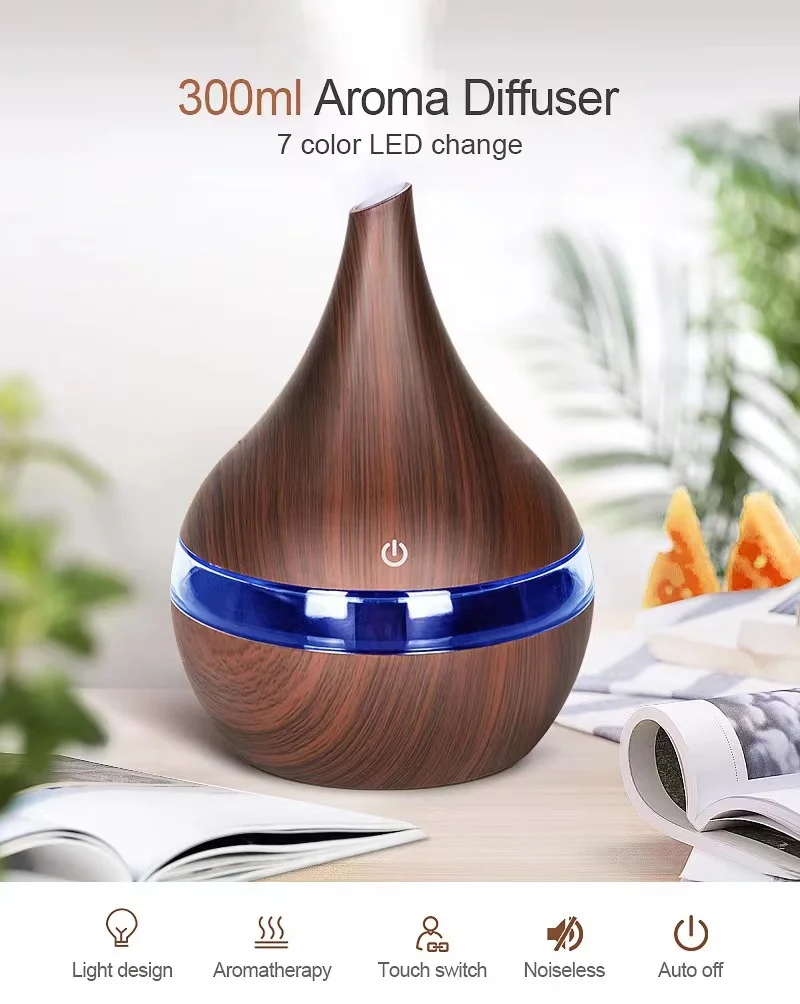 Electric oil Aromatherapy wood grain Ultrasonic air diffuser USB Mini Portable Desktop Air Cooler Car Humidifier Diffuser