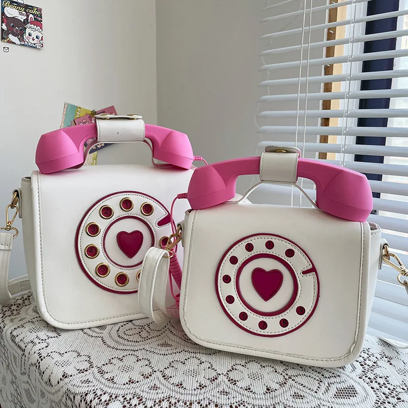 Cute Mommy and Me Trendy bolso de mujer Girls PU Creative Funny Designer Telephone Shape Shoulder Crossbody Handbag novation bag