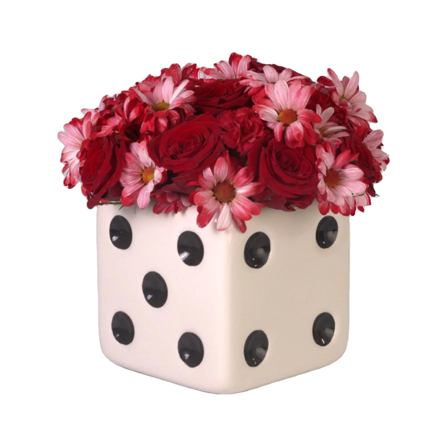 White & Black Dice Vase, Maximalist Decor Large Flower Vase, Retro Home Decor for Desk, Shelf, Table, Bar Cart & Vanity