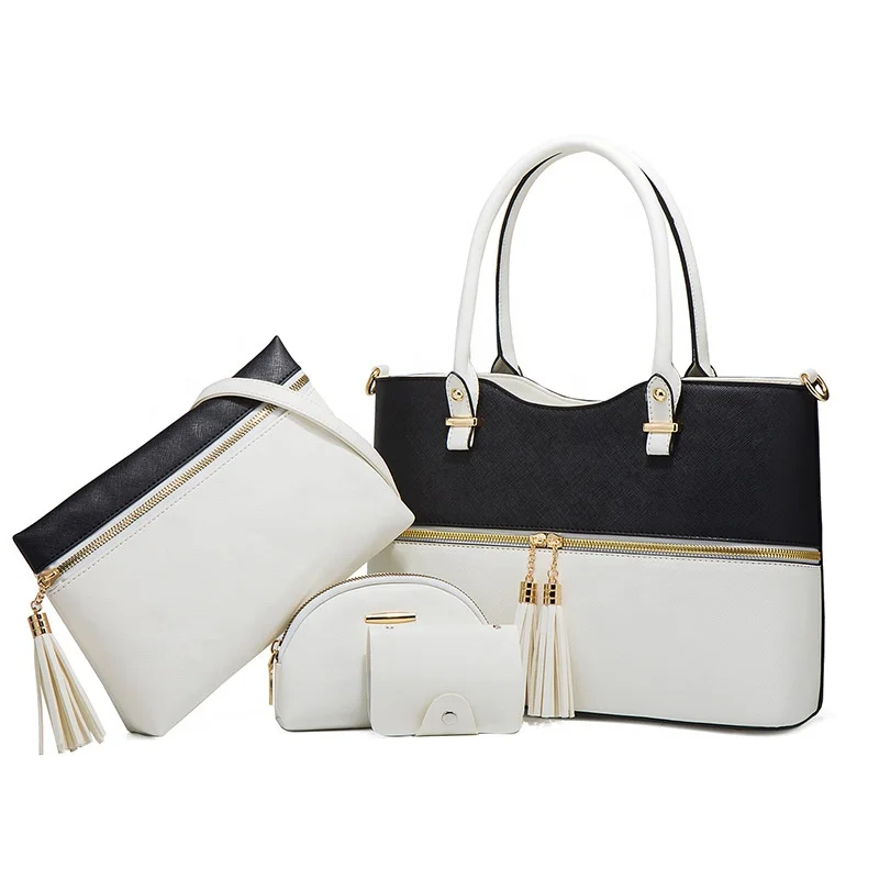 Ladies Fashion Leather Tote 4 In 1 Handbag Set Women Hand Bag Sets 4 Pieces Purse And Wallet Set