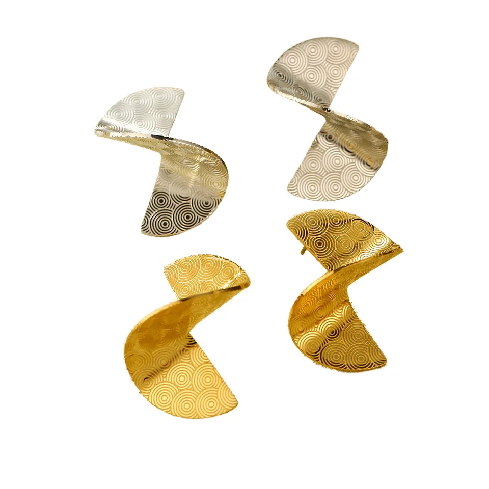 Women stainless steel S-shape earrings vintage Irregular fan geometric sequin drop earrings 18k PVD waterproof  jewelry