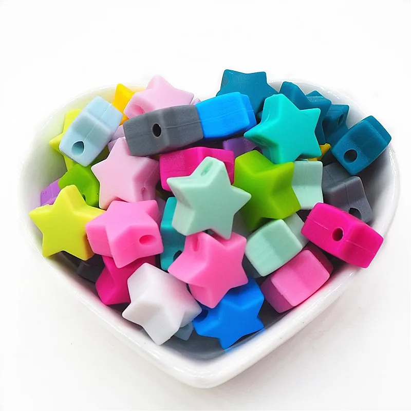 wholesale Custom Bpa Free Food Grade Baby teether Soft star Silicone Bead 15mm