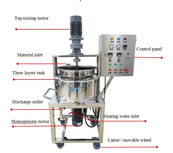 50L Movable Industrial chemical Cosmetic Liquid Detergent heated Mixing Reactor tank high shear homogenizer mixer blender
