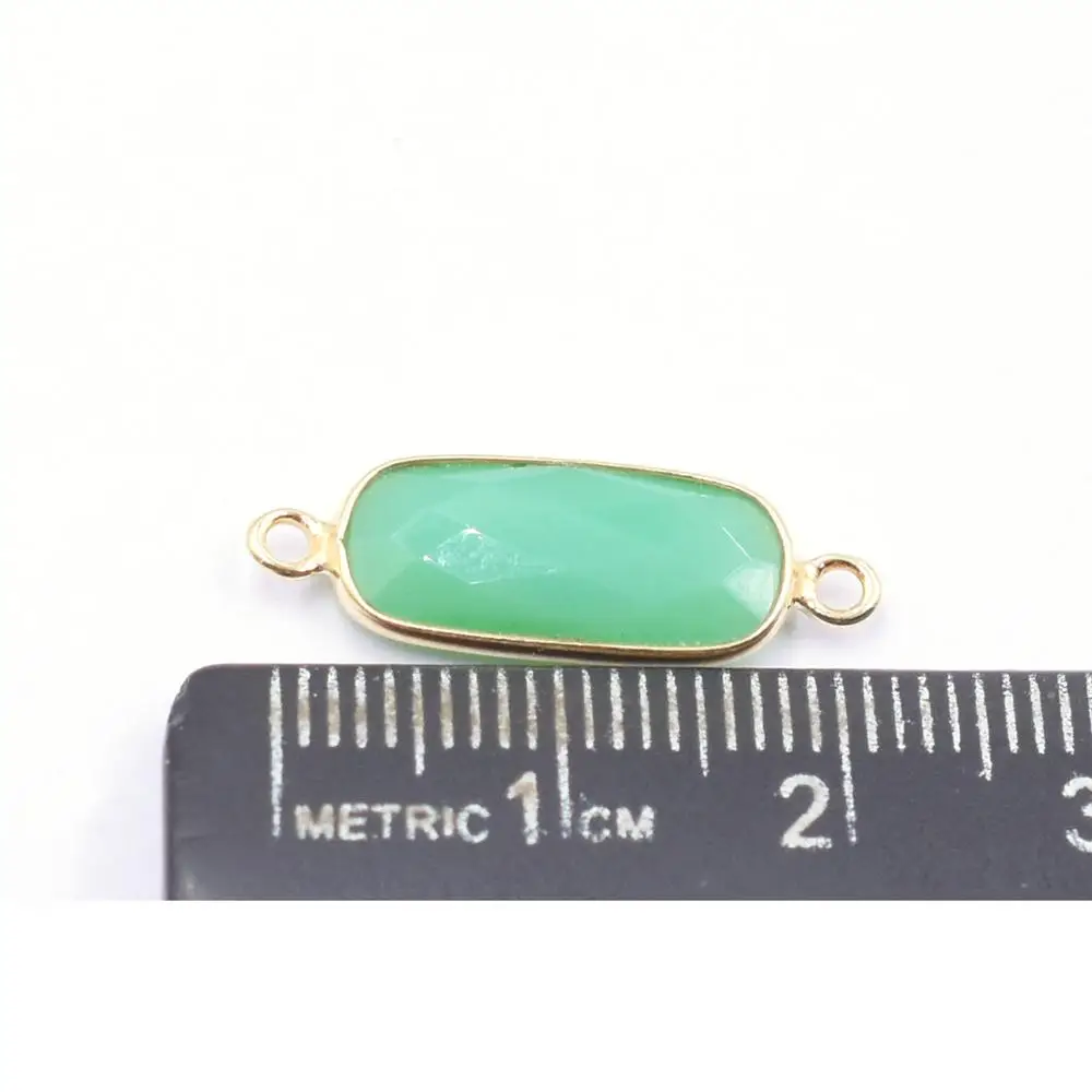 Chrysoprase With Bail Long Cushion Shape Silver Bezel Gold Plated Connector
