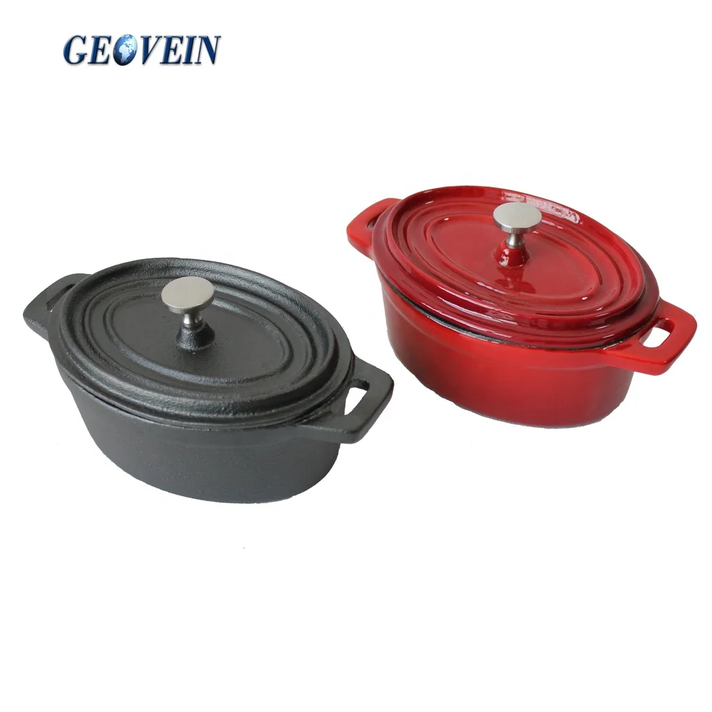 Mini Cast Iron Oval Enamel Pot, Oval Iron Cocotte, Cast Iron Baking Pot
