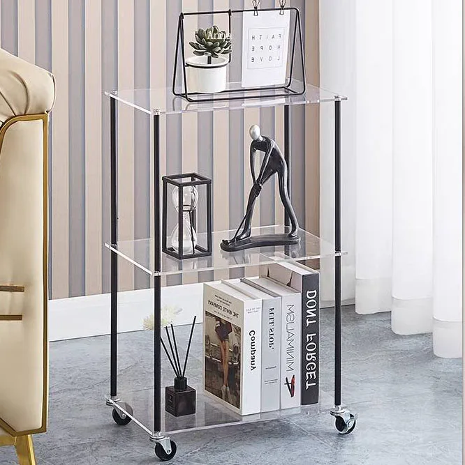 New Customized Assembly Rolling Clear Lucite Perspex Side Table