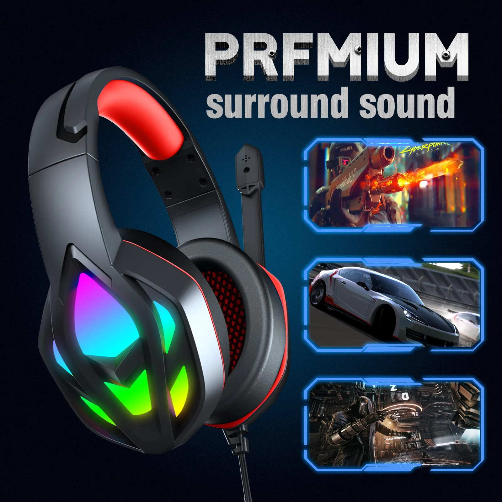 H100 head-mounted gaming headset dual noise reduction microphone with RGB lighting Compatible with computer xbox one ps4