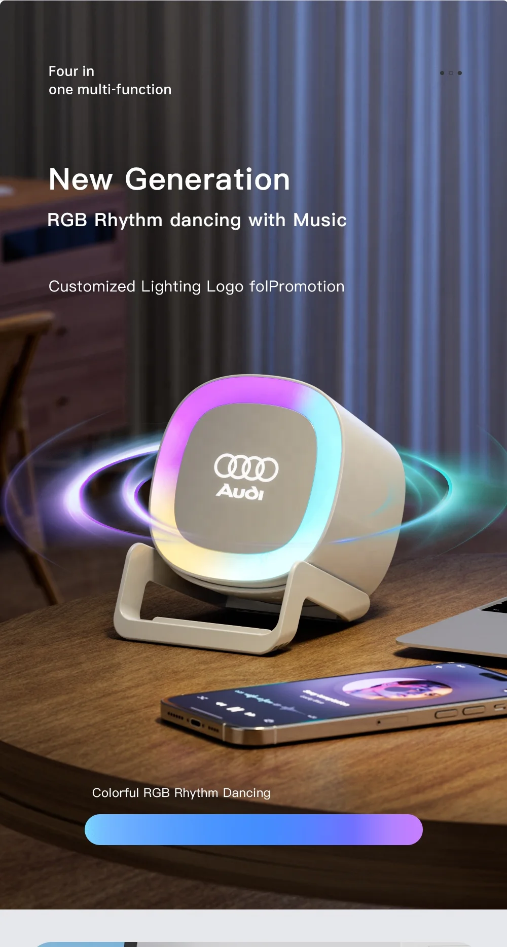 New Design 3 in 1Portable  TF RGB Light Bluetooth Speaker 15W fast  wilress charging station for all smart phone