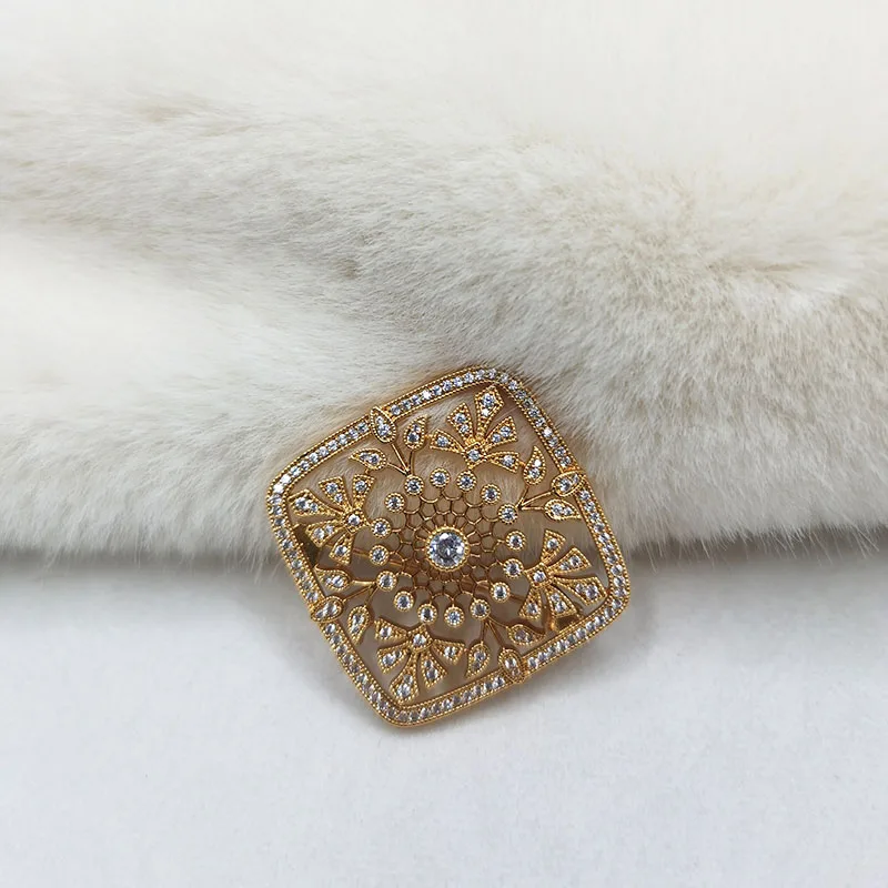 Nail Insertion Hollow Diamond Brooch ZIRCON Brooches Brass 24K Real Gold Plating Brooch Pins