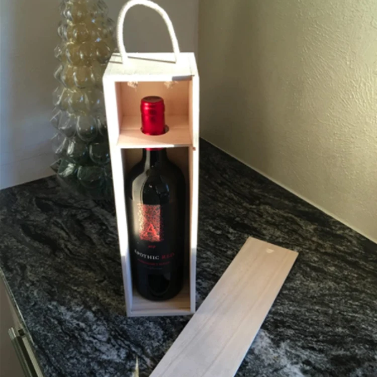 Unfinished Wooden Wine Box with Handle for Crafts Gifts Birthdays Housewarmings