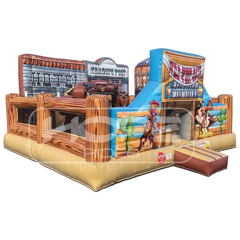 Kids inflatable playground obstacle course fun city bouncer inflable jumper inflatable wild west house bounce jump bouncy