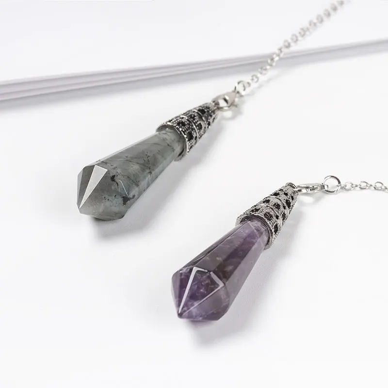 Оптовая продажа натуральный лечебный маятник Gemston 12 граней чакра кристаллический подвесной