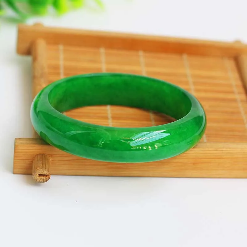 Myanmar Mine Timber Jade Bracelet Glutinous Rice Ice-Like Yang Green Floating Color Bracelet Wide Version Jade Bracelets