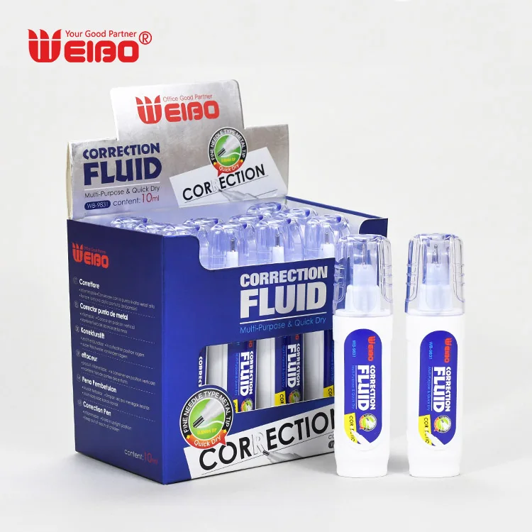 Weibo 10ml correction fluid hot selling wholesale school supplies corrector correction pen Quick Dry for students