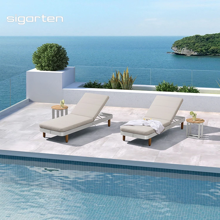 sigarten Modern Luxury White Garden Outdoor Pool Furniture Patio Sun Loungers Chair