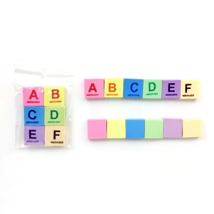 Cute English Letter A-F Boxed Eraser Set School Supplies Creative Stationery pencil Rubber Eraser Correction Suppliesgomme