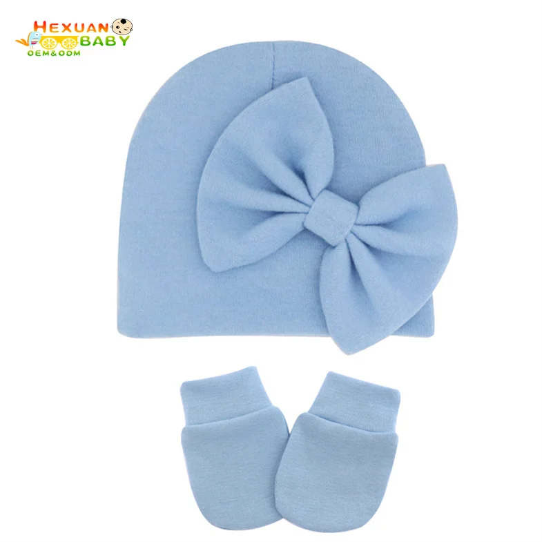 Custom Beanie Newborn Baby Turban Hats Winter Knot for Boys Girls Cotton Hat and Mitten