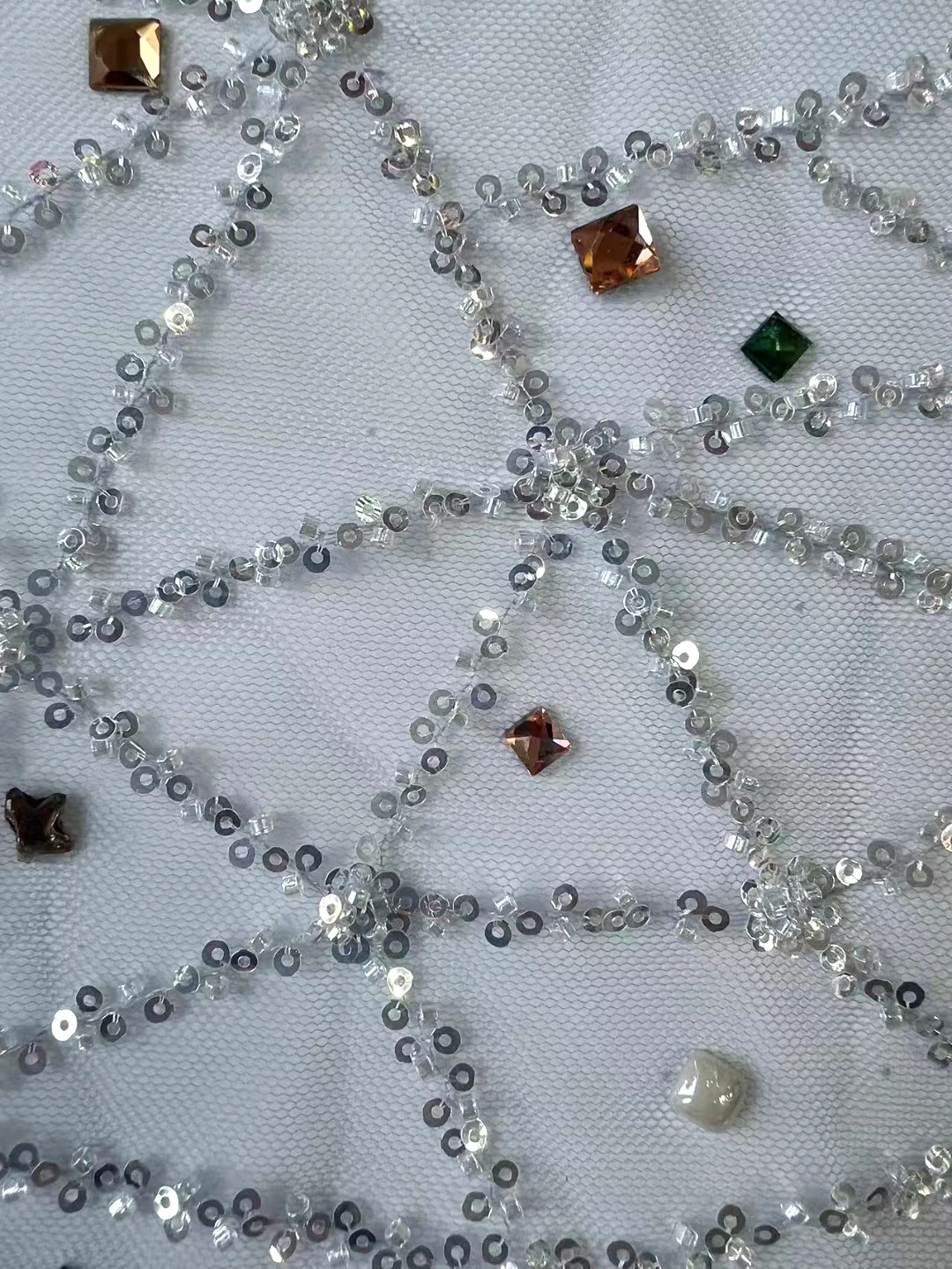 New Diamond Sequin Luxury Beaded Lace Fabric Crystal Rhinestone for Wedding Dress