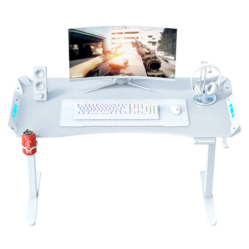 Beisijie Hot Sale Racing Model Adjustable Height RGB Light Carbon White E-Sports Gaming Table PC Home Used Table