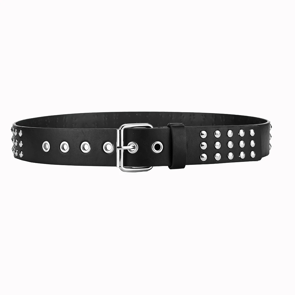 Europe Style Punk Leather Studded Three Lines Round Beads Rivet Belts PU Leather Pin Buckle Belt For Jeans
