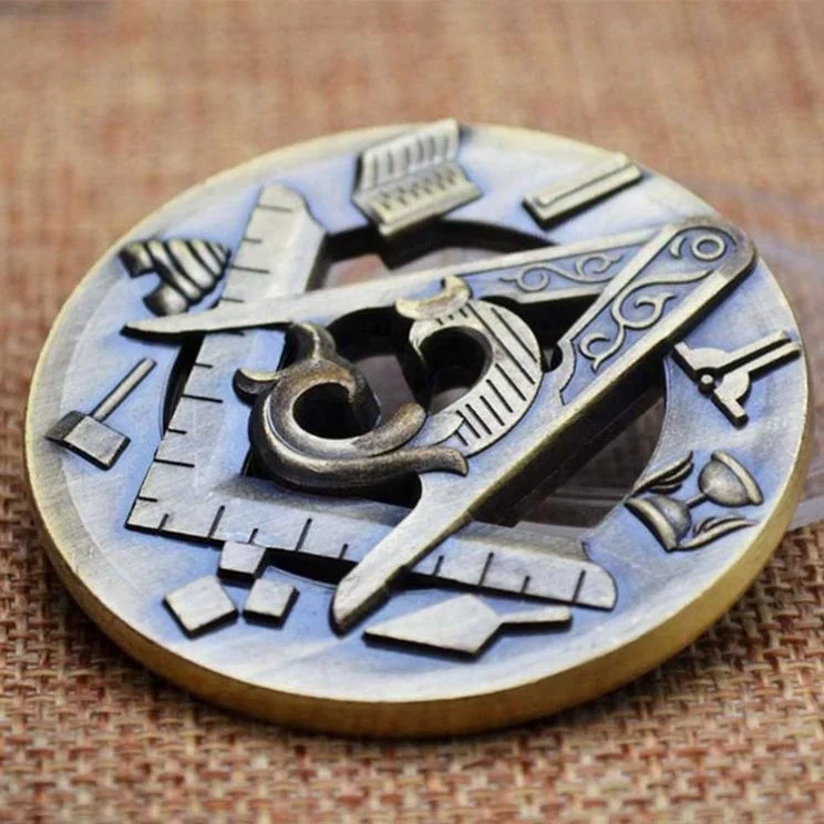 Manufacture Custom Make 3D Souvenir Challenge freemason masonic symbols Award Medal Metal Coins