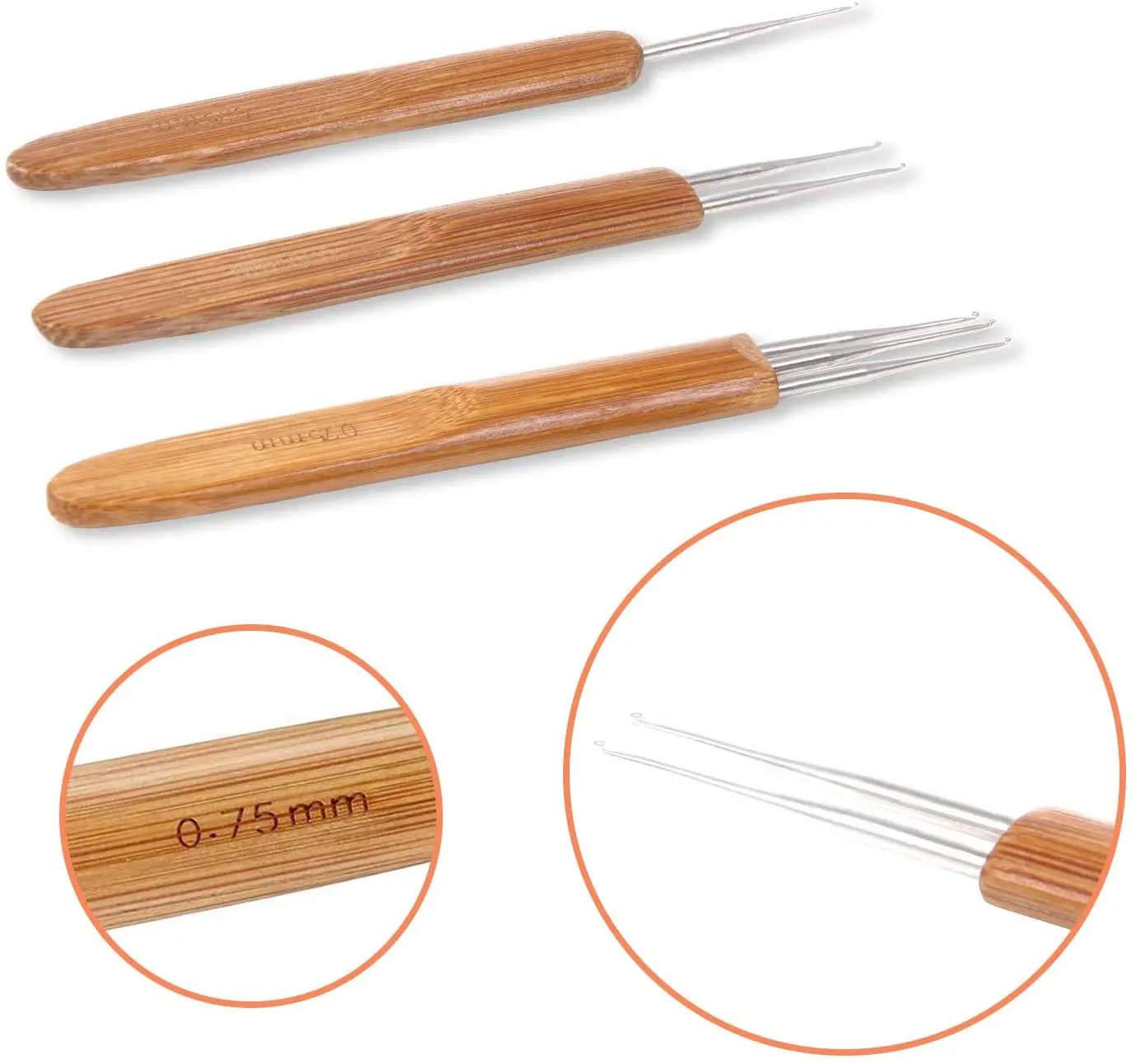0.75mm  Dreadlocks Crochet Hook for Hair With Bamboo Handle Crochet Needle Steel Crochet Hook Lock for Braid Craft