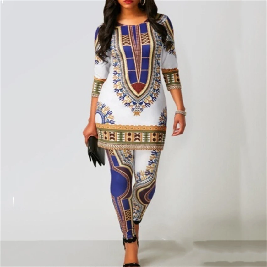 High quality cheap long pants set women print set two piece print pants set