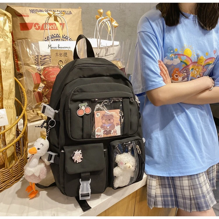 Kawaii Backpack with Cute Cow Plush Kawaii Pin Accessories Large Capacity Aesthetic School Bags Cute Bookbag for Girls Teen