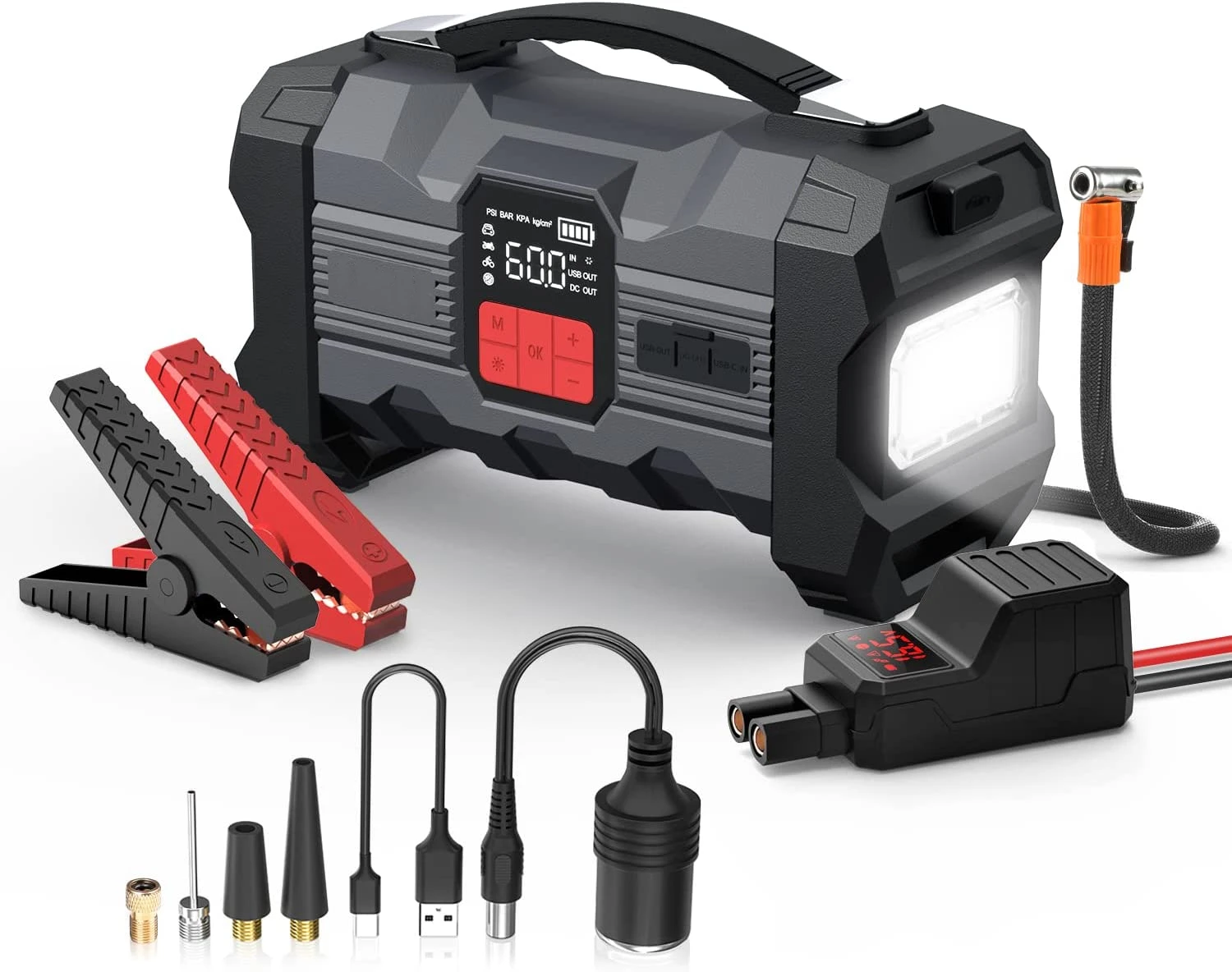 Portable 12V Emergency Tyre Inflator Car Starter 24800Mah Outdoor Equipment Car Jump Starter With Air Compressor