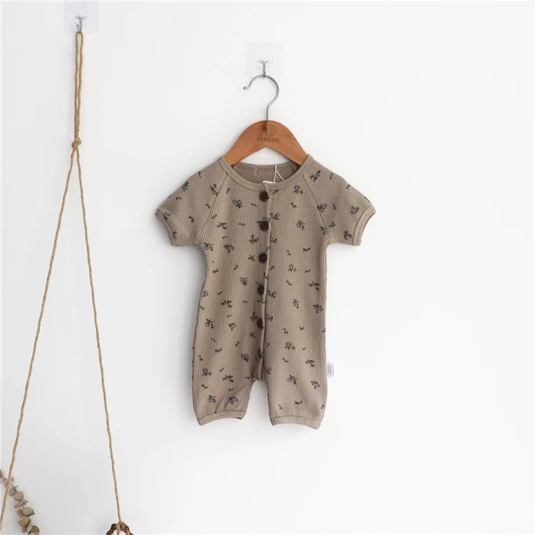 High Quality Summer Newborn Baby Romper Short Sleeved Knitted Cotton Waffle Baby One-piece Jumpsuit Children Clothes