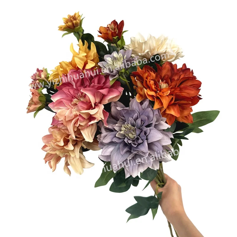 Hot sell new product yellow color dahlia flower high quality flower high simulation artificial flower