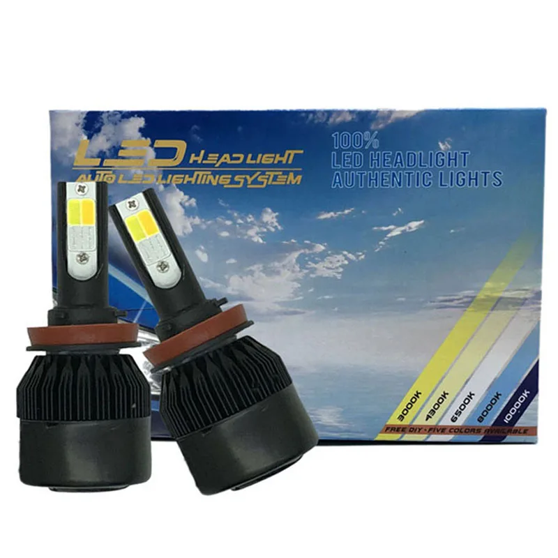 Светодиодные фары 3 цветов, противотуманные фары H4 H7 9005 HB3 HB4, светодиодные фары 12 В, турбо Светодиодная лампа