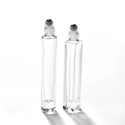 High Clear Slim Thick Round 10ml Roll On Glass Bottle Square Perfume Oil Bottles with Gold Silver Cover Lid