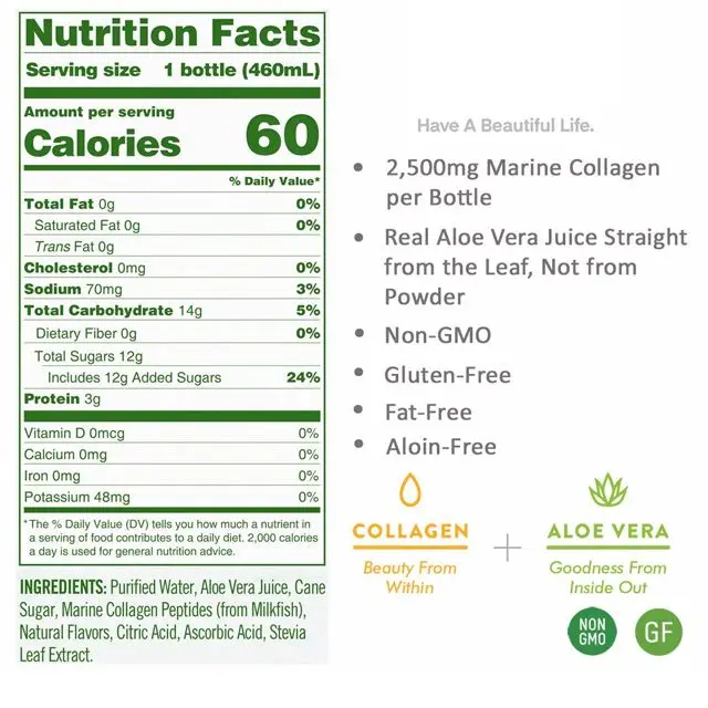 Aloe Vera Infused Collagen Water , Marine Collagen Peptides, Non-GMO, Gluten-Free OEM/ODM