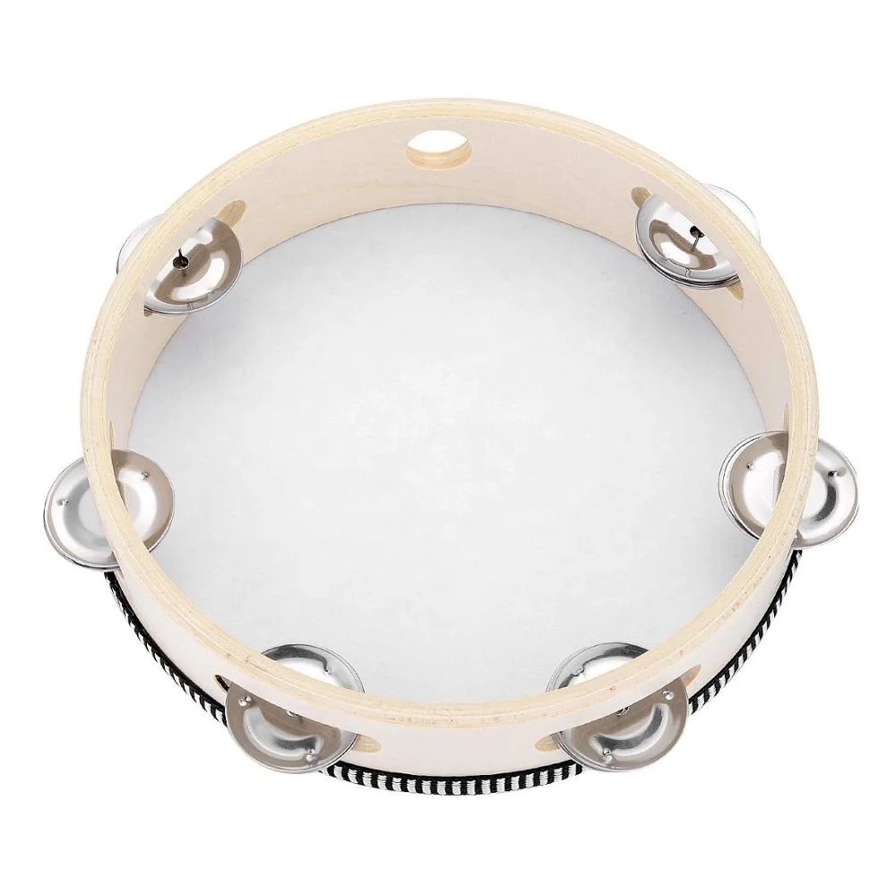 Tambourine for Church 8 inch Hand Held Drum Bell Birch Metal Jingles Percussion Musical Educational Toy Instrument for KTV Party