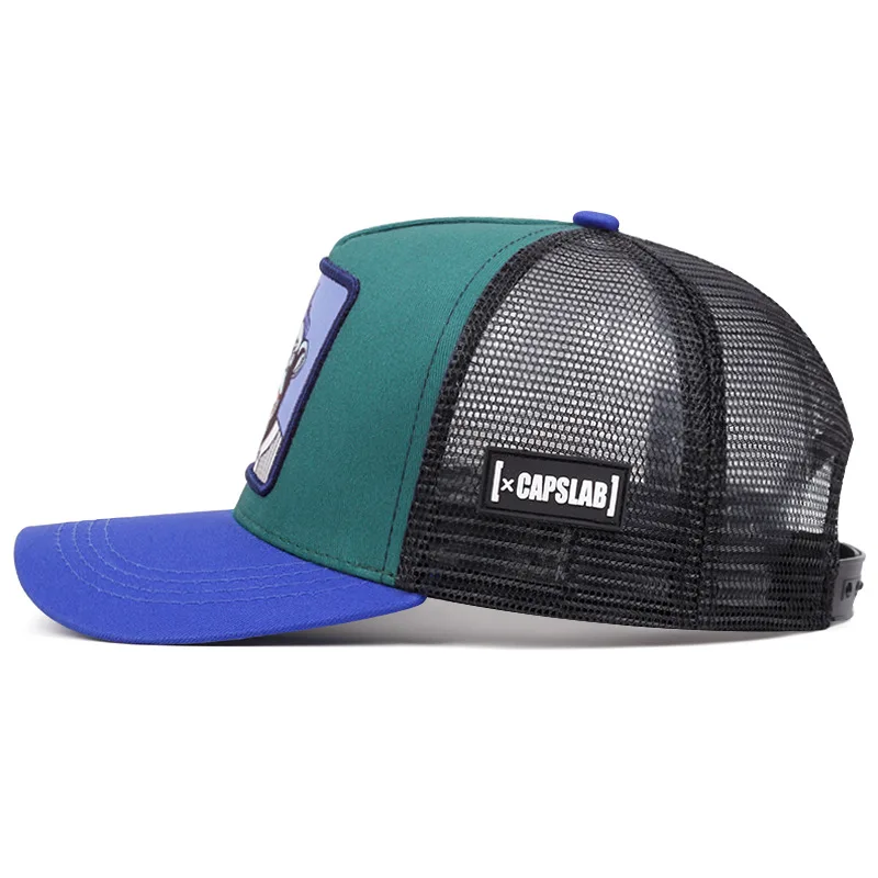 New Arrival Men Women Outdoor 5 Panel Embroidery Patch Anime Gorras Baseball Cap Mesh Trucker Hats dragon monkey embroidery