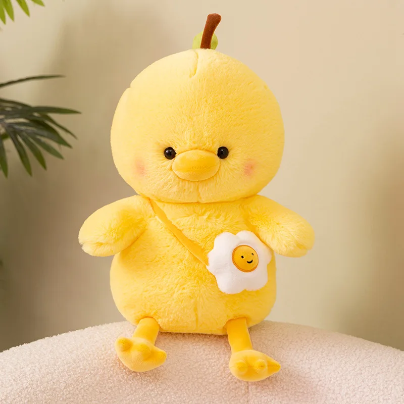 Cartoon school duck plush doll cute duck with egg bag plush toy soft doll girl birthday gift