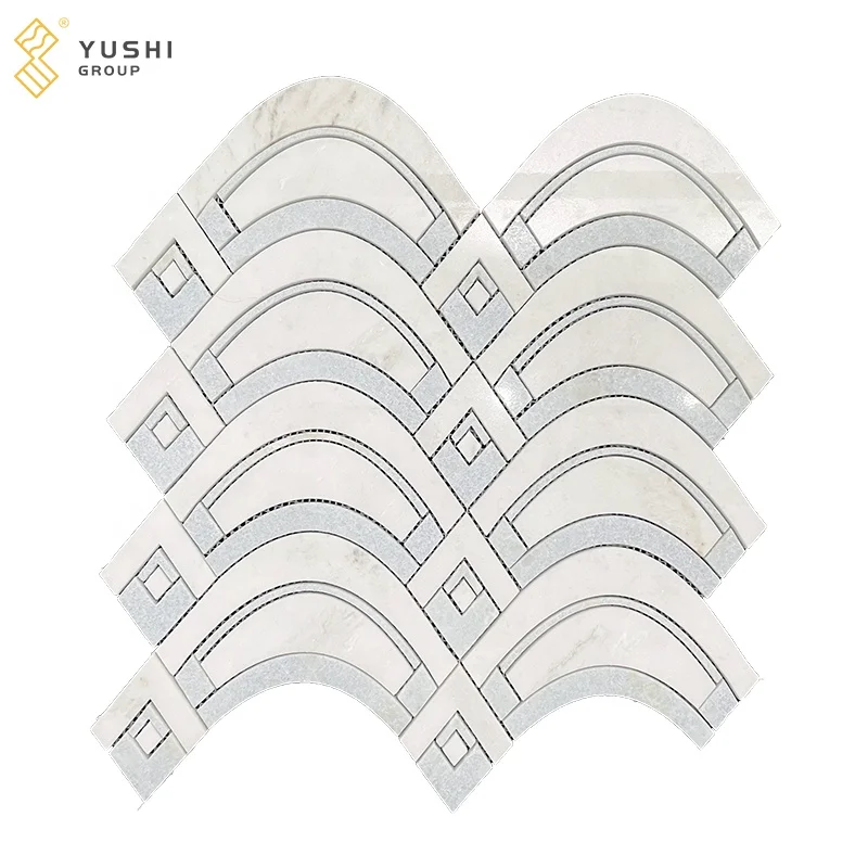 Yushi Group wall tile glass mosaic blue color Banana shape tiles marble mosaic for wall decoration bathroom kitchen