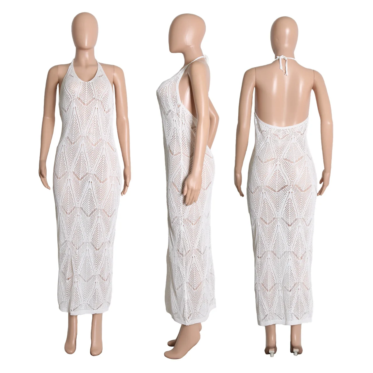 Women Summer Clothes 2022 Swimsuit Cover Up Beach Wear Holiday Hand Crochet Halter Backless Maxi Dress Ladies Beach Cover Up